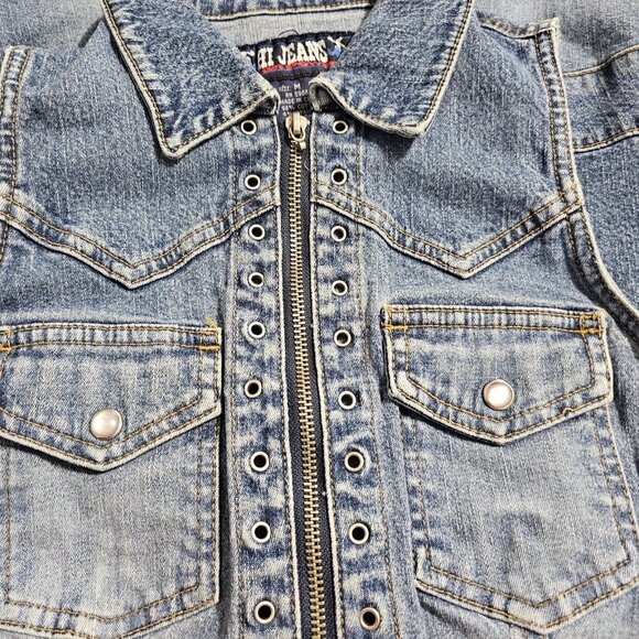 Vintage Y2K Denim Romper Medium Blue Drop Waist Belt Loops Snap Button Pockets - Picture 7 of 12